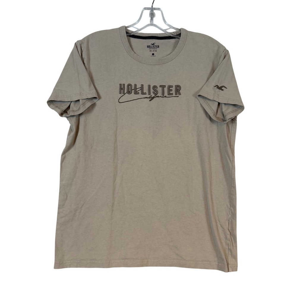 Hollister Mens Tan Khaki Graphic T-Shirt Short Sleeve‎ •S• Y2K Skate Beach Surf